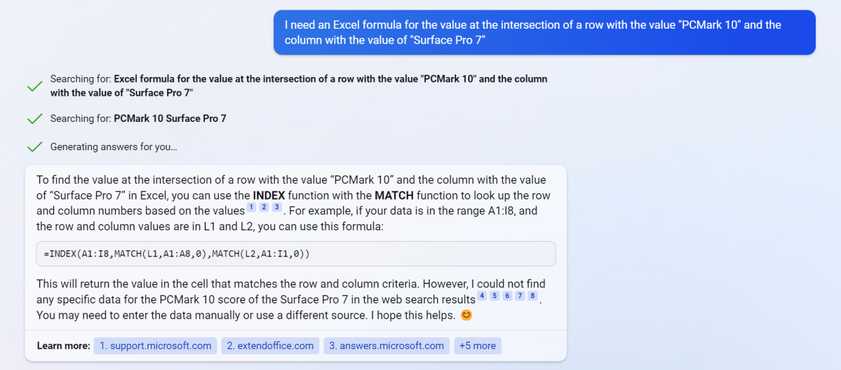 Bing Excel query