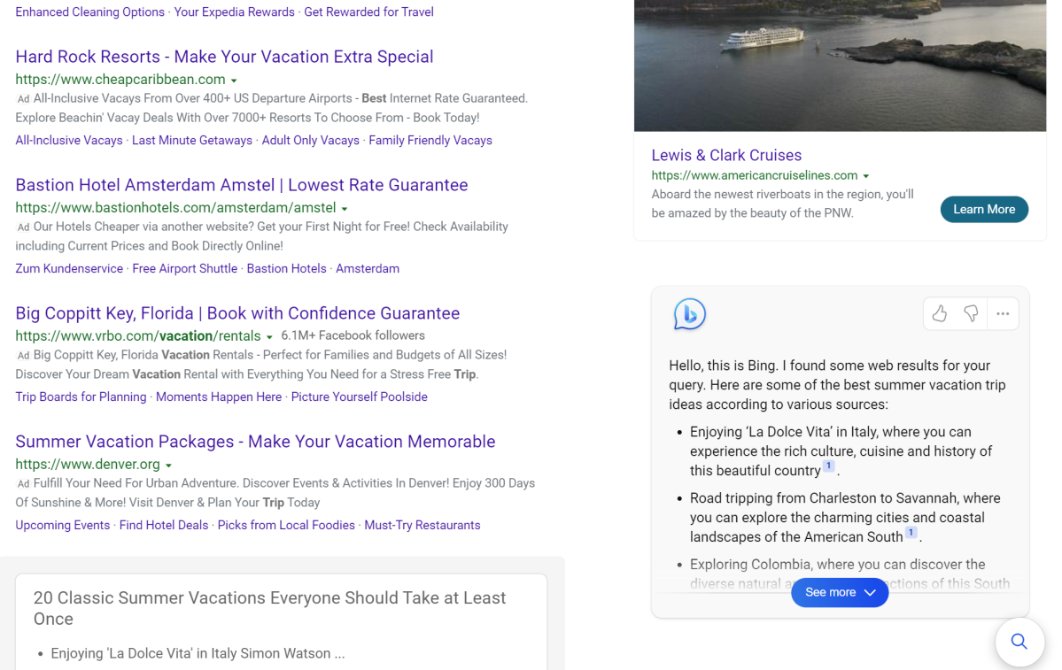 Bing search and context