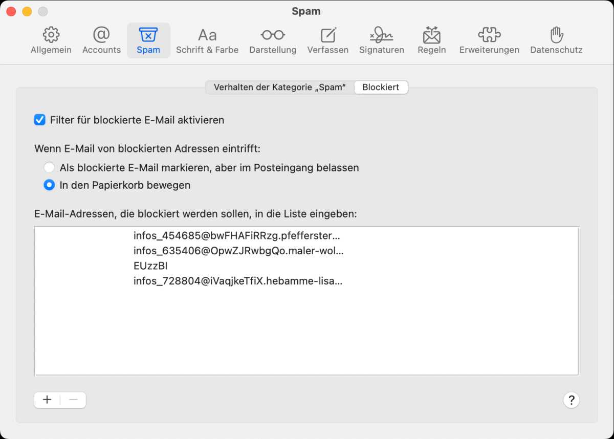 E-Mail-Adressen blockieren