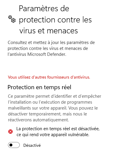 Desactivation antivirus windows 11