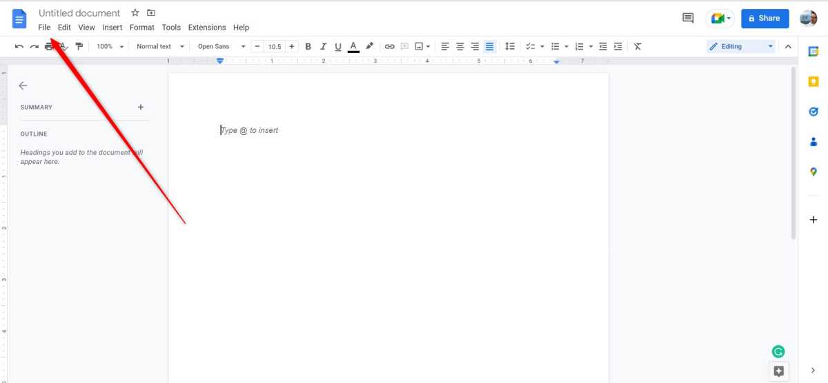 Click file in Google Docs.