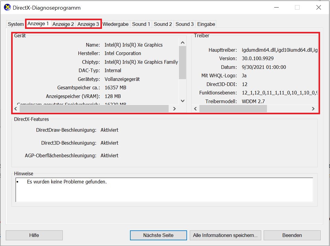 DirectX-Diagnoseprogramm - GPU
