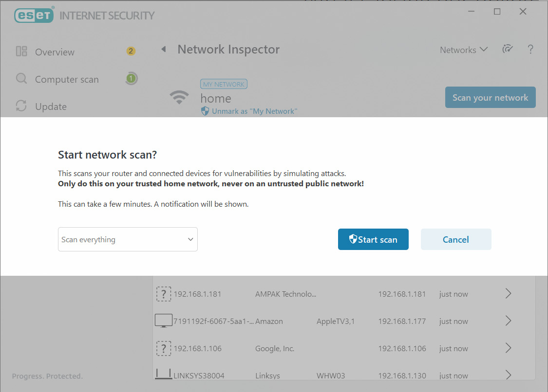 ESET Internet Security review - Network Inspector scan
