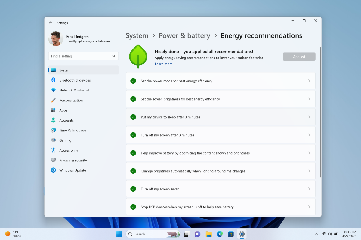 Windows 11 Energy Recommendations to save power