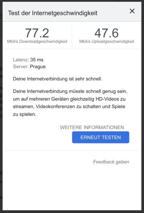 Vodafone GIgacube Tempo-Messung