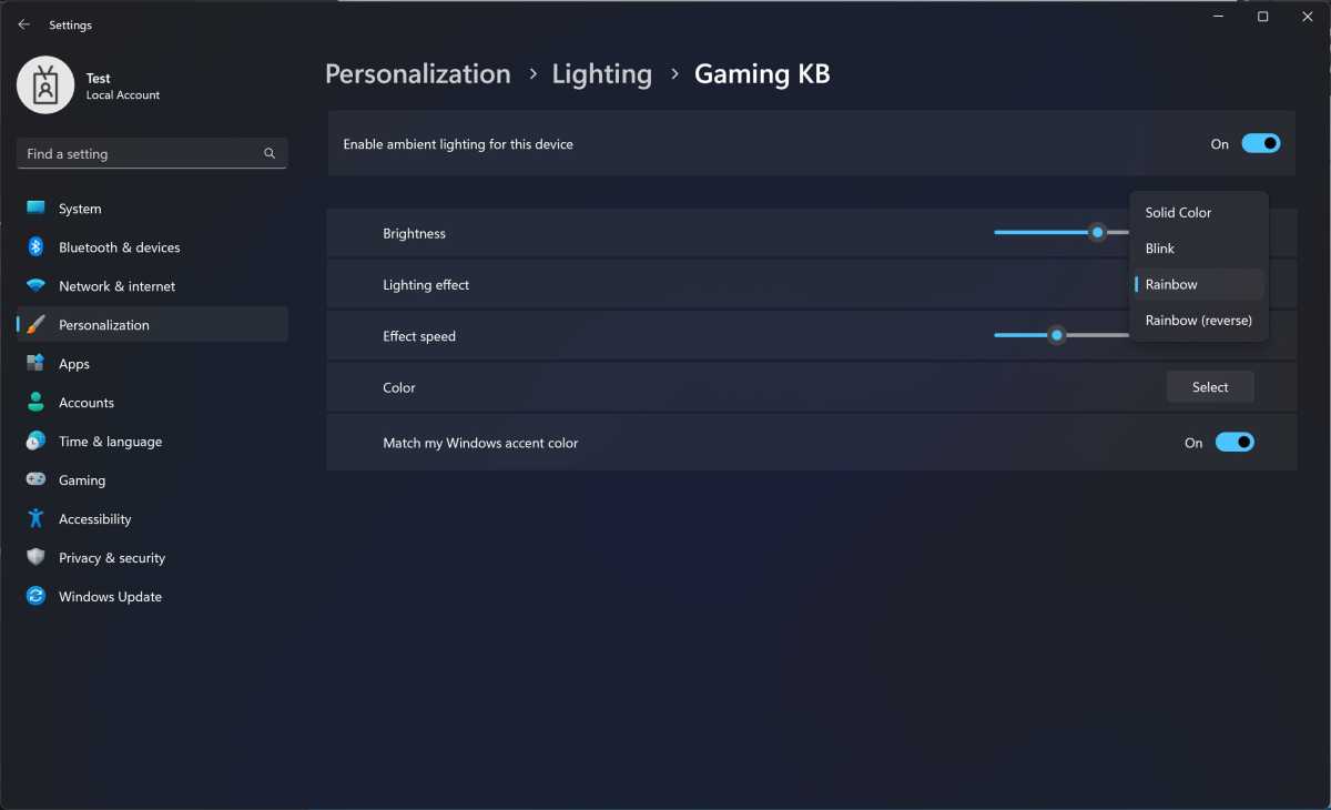 Albacore leaked Windows 11 lighting controls