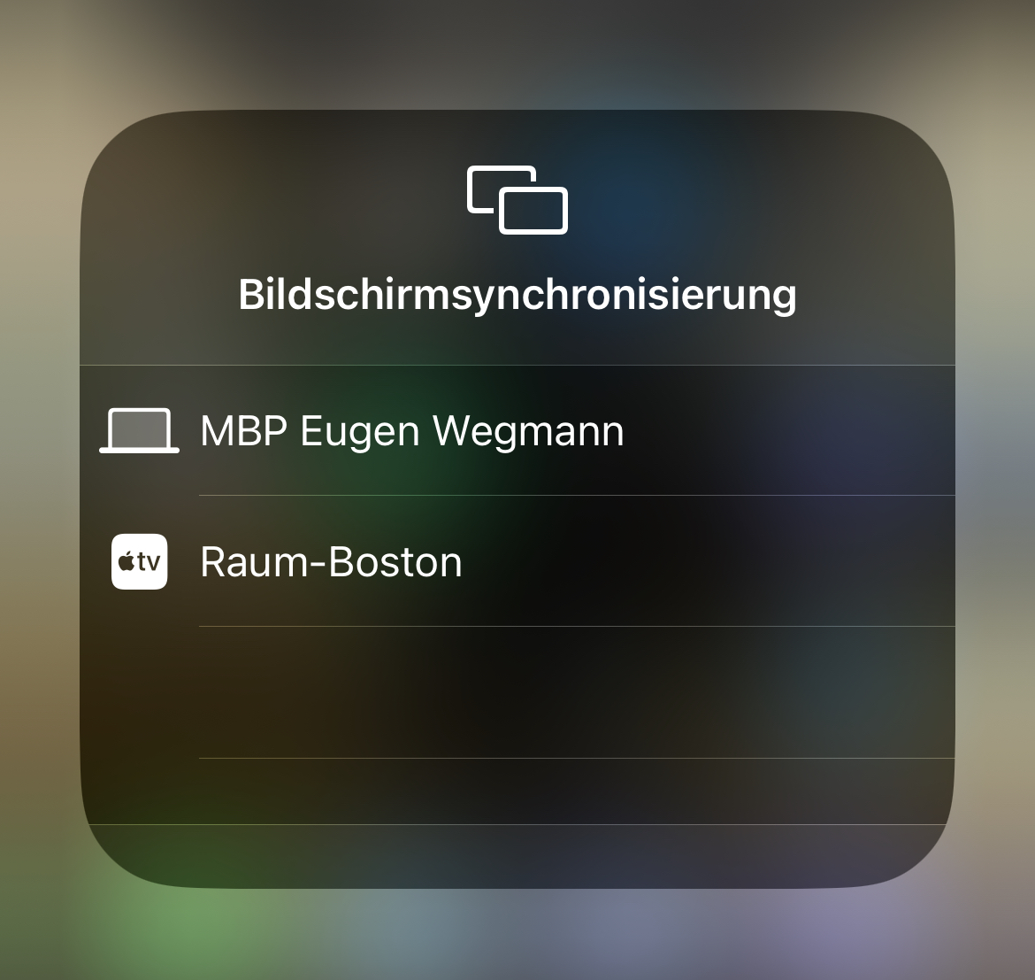 iOS 16 Bildschirmsynchronisierung Geräteliste