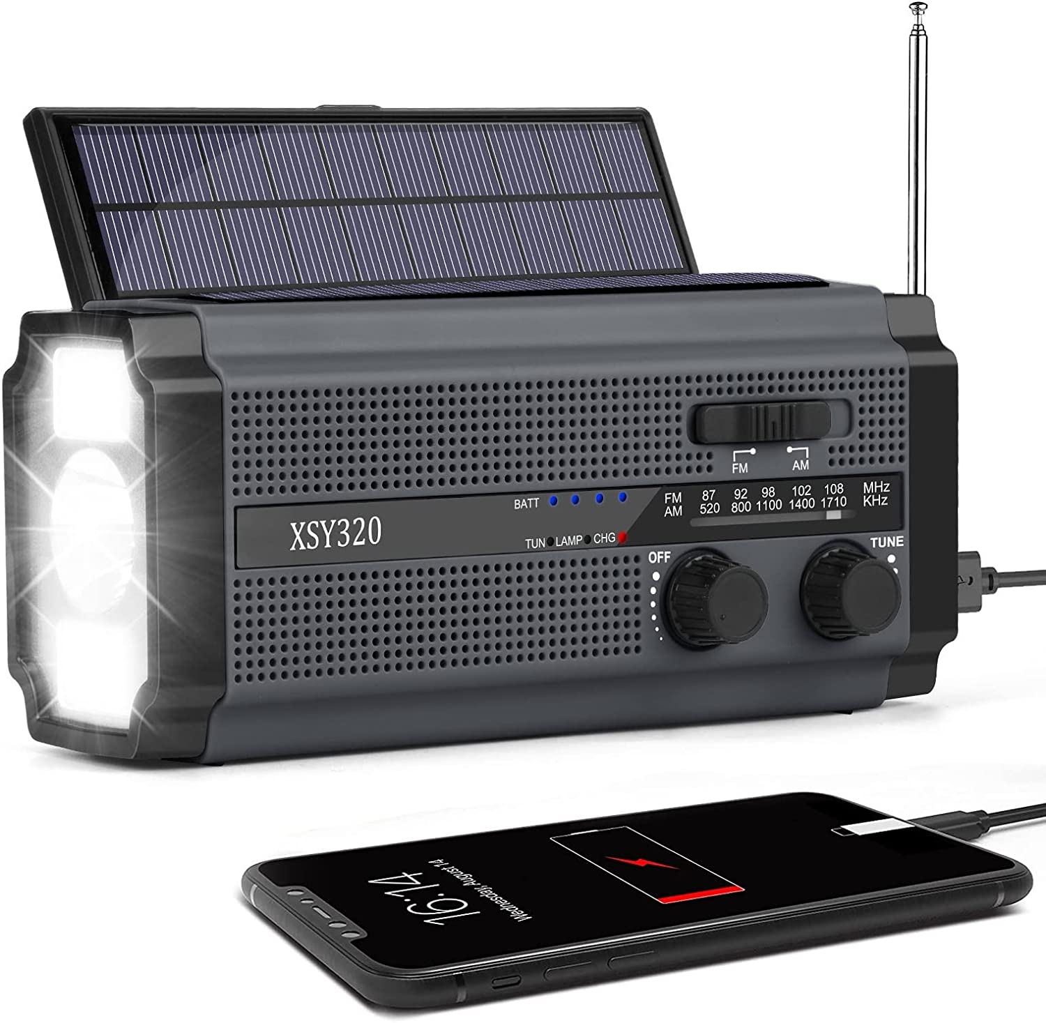 Nigecue Solar Radio, Kurbelradio mit Ladefunktion