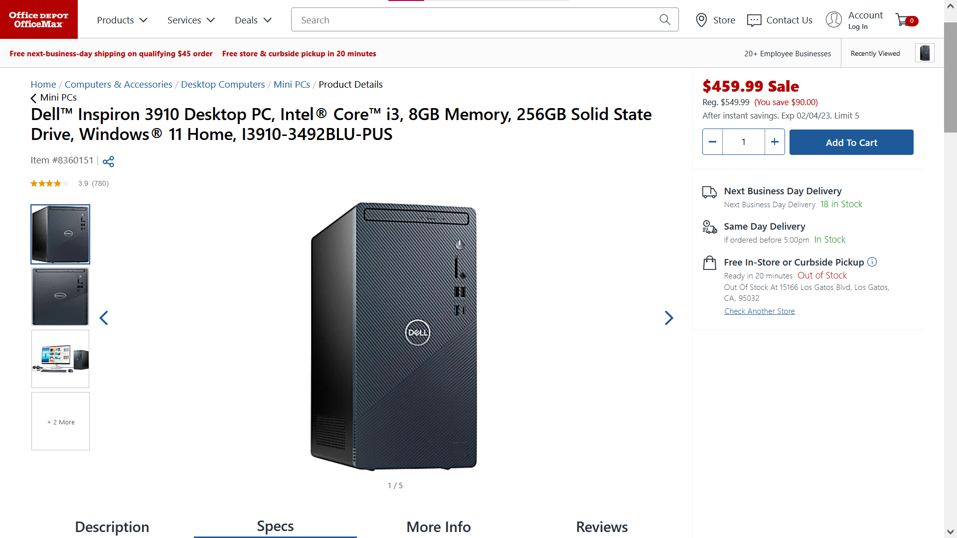 Dell Inspiron Desktop PC at Office Depot (Feb 2023)