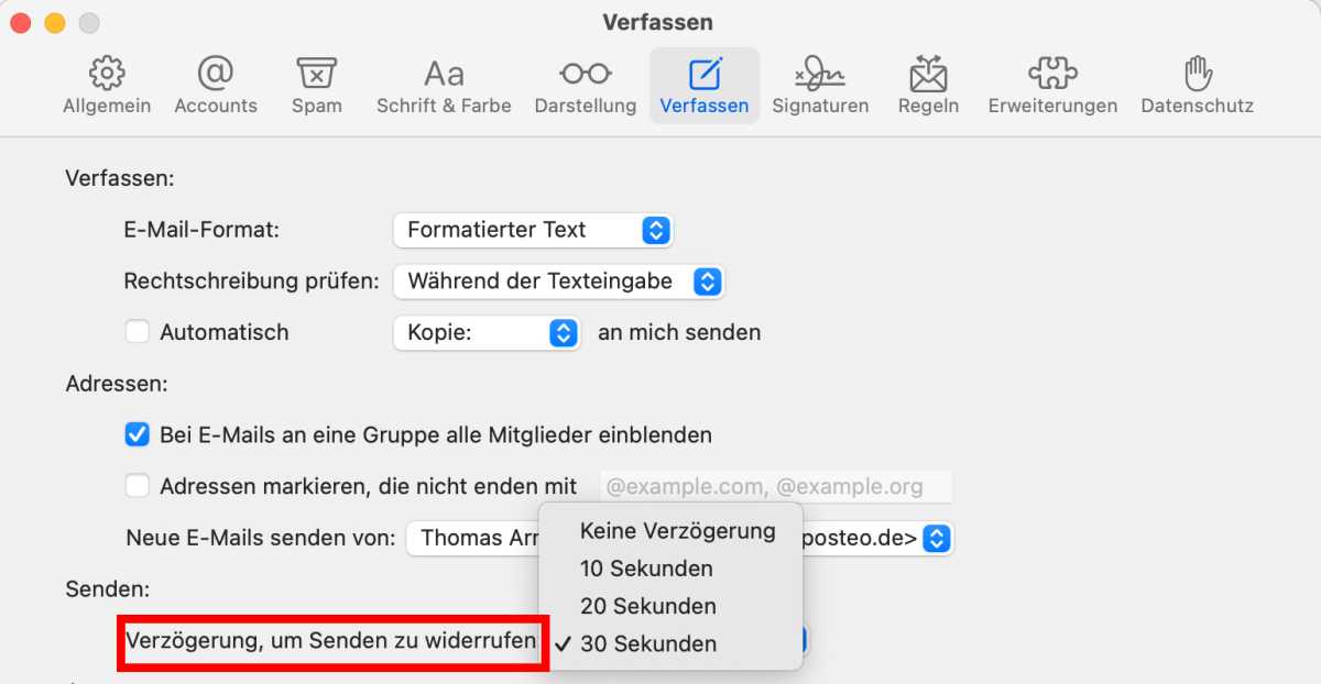 Zeitspanne für das Widerrufen festlegen