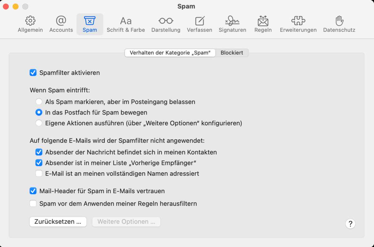 Einstellungen für den Spam-Filter vornehmen