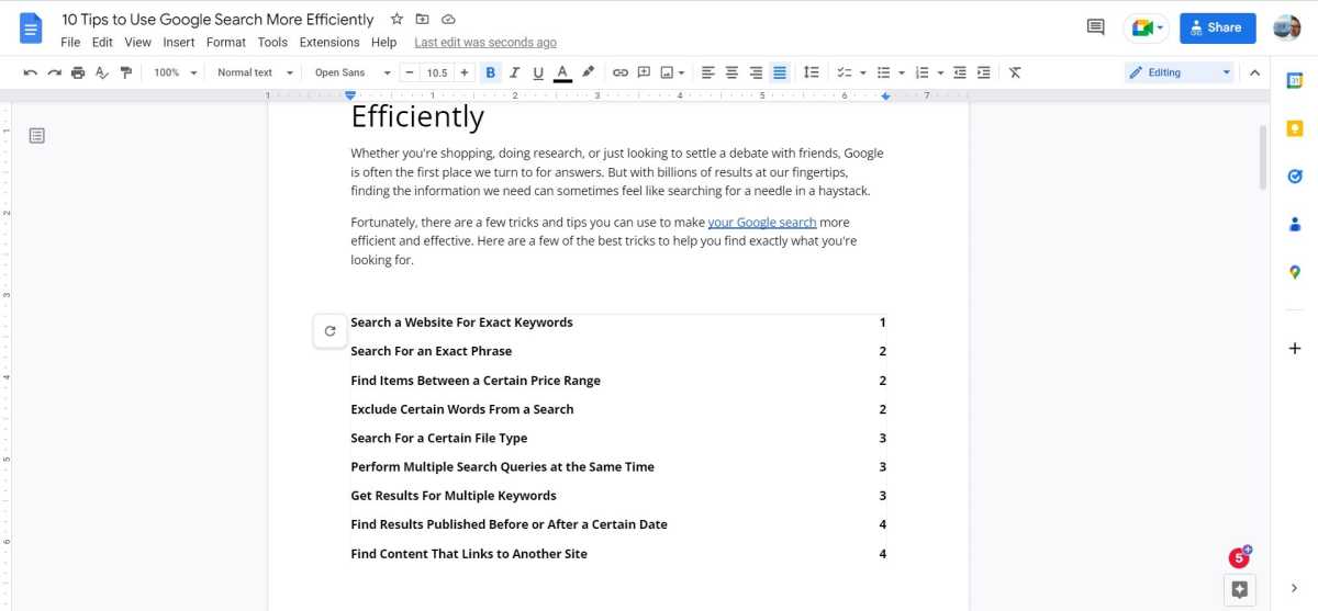 Table of Contents in Google Docs.