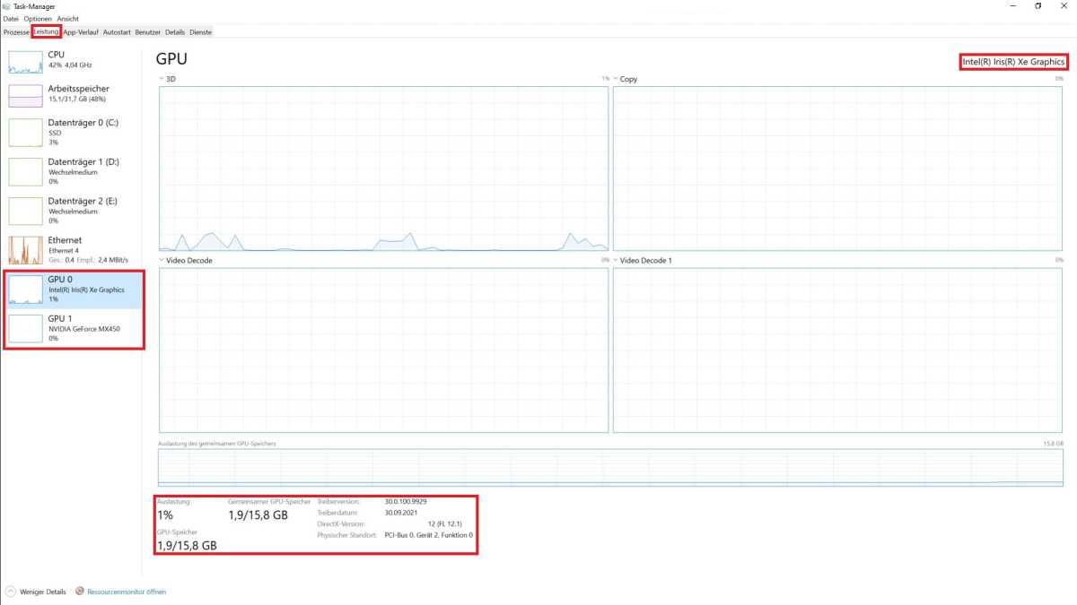 Task-Manager - Leistung - GPU