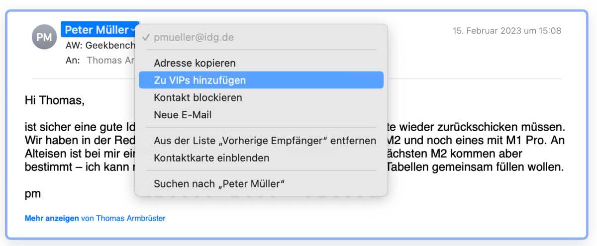 Einen Absender als VIP kennzeichnen