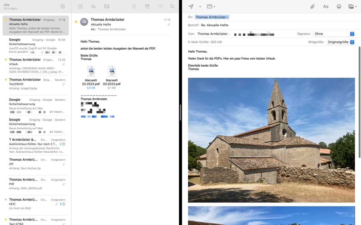 Mail im Vollbildmodus