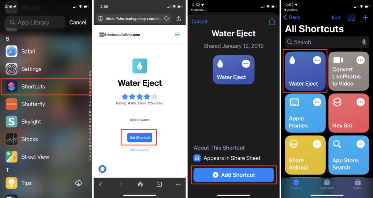 Установка ярлыка Water Eject для iPhone