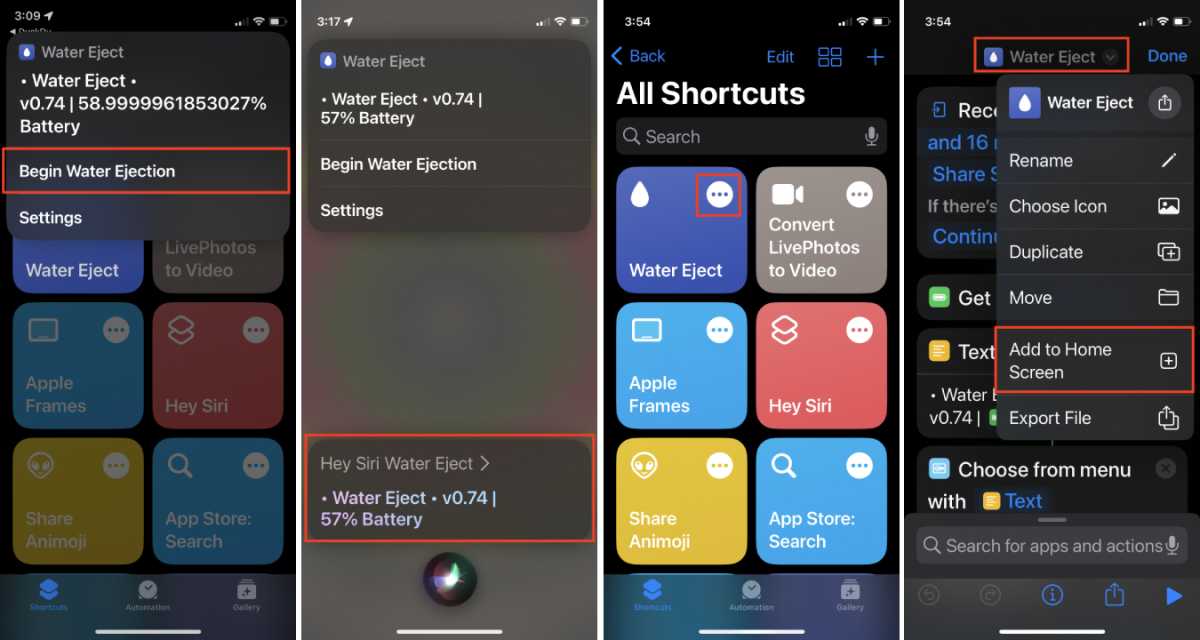 Ярлык для сброса воды на iPhone