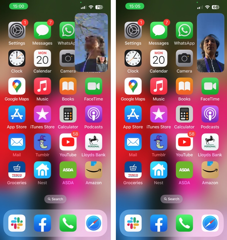 WhatsApp left FaceTime right - FaceTime is much better