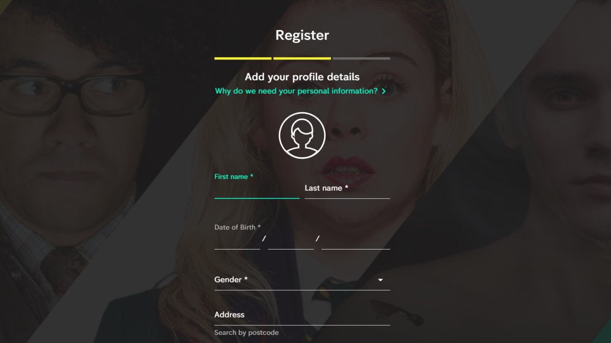 Screenshot of sign-up page with address details for the Channel 4 website