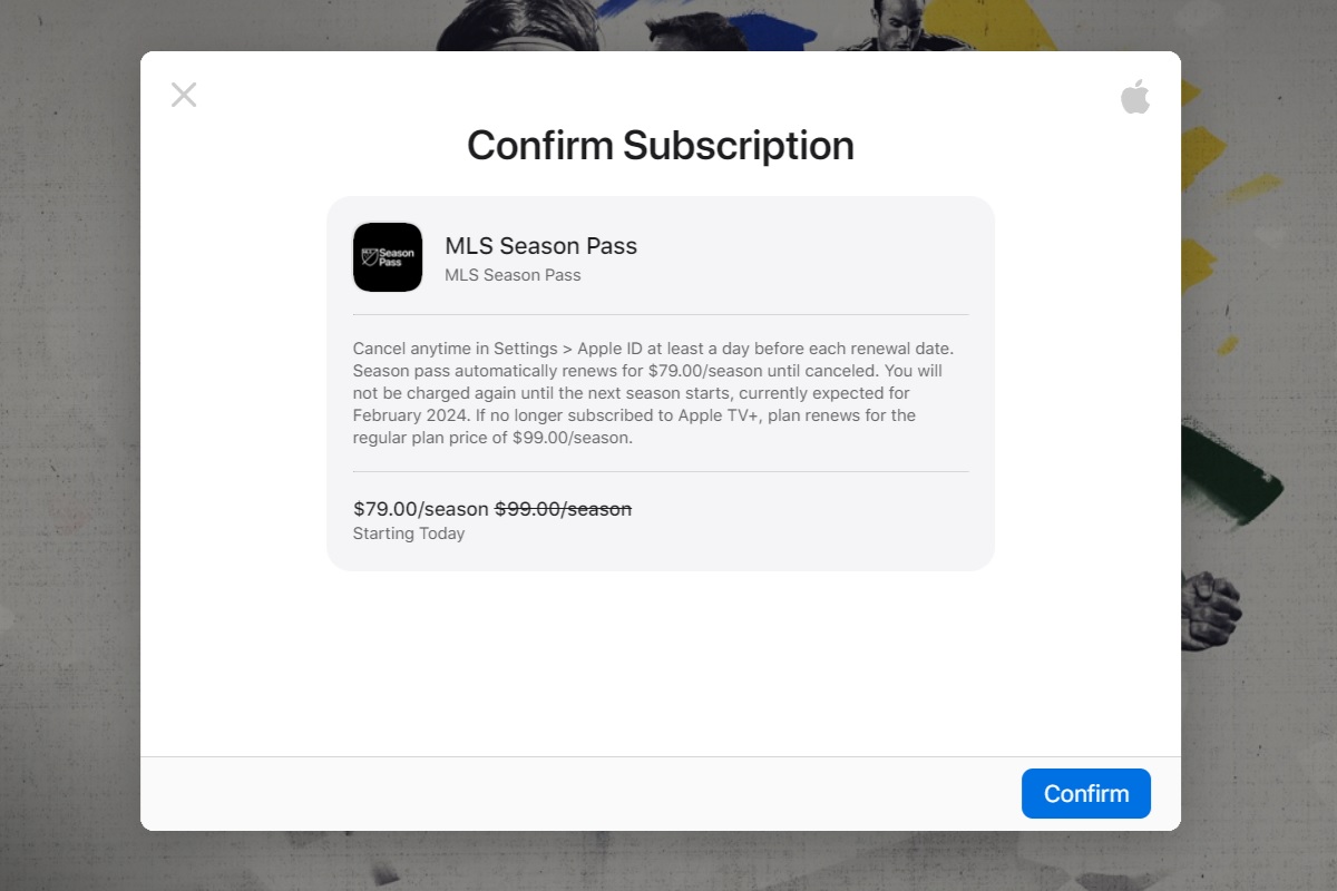 MLS Season Pass subscription confirmation