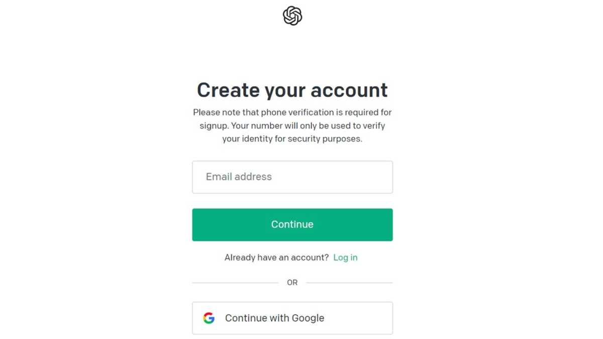 ChatGPT create your account page