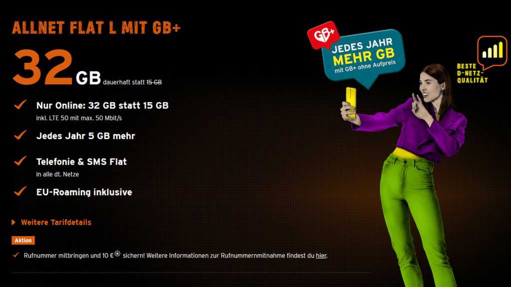 Image: congstar: 32 GB im Telekom-Netz fÃ¼r 27 Euro und jÃ¤hrlich Datenvolumen dazu geschenkt