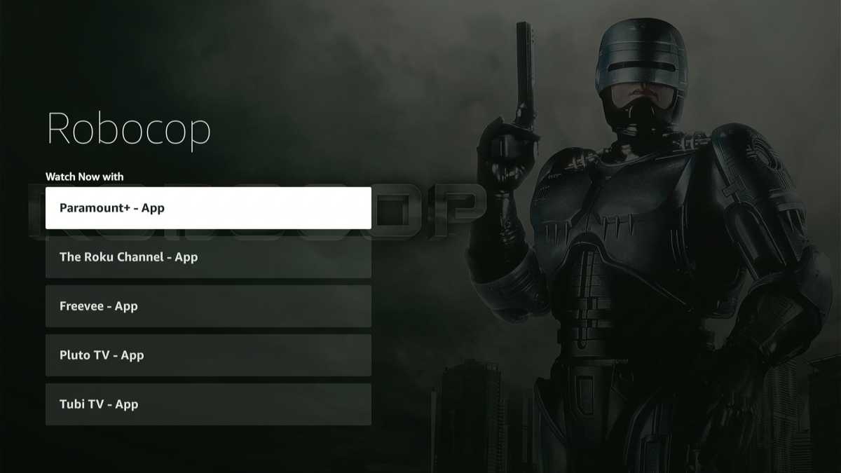 Robocop Streaming Options on Fire TV