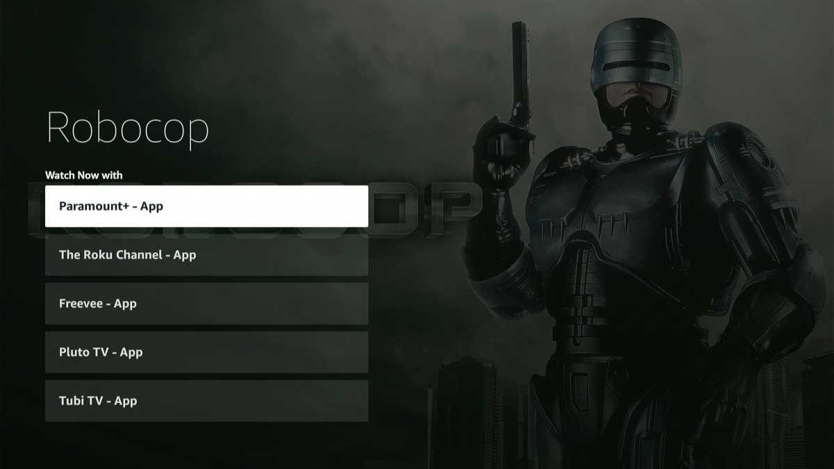 Robocop streaming options on Fire TV