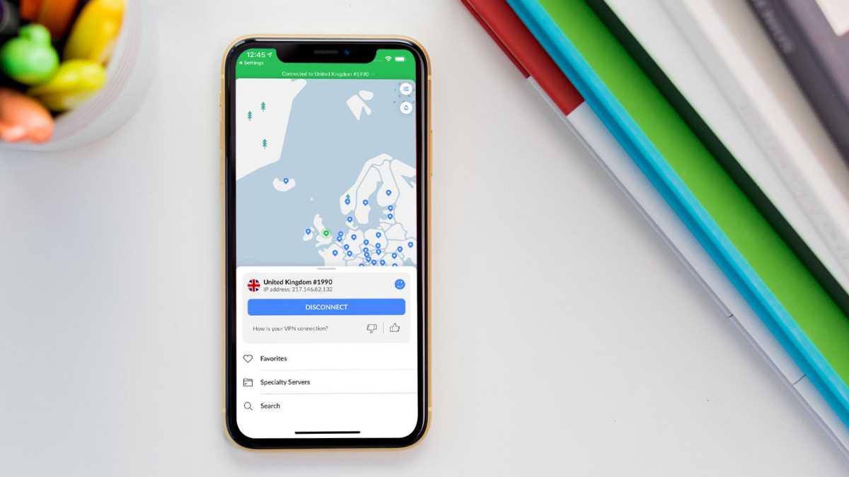 Screenshot of NordVPN on a UK server