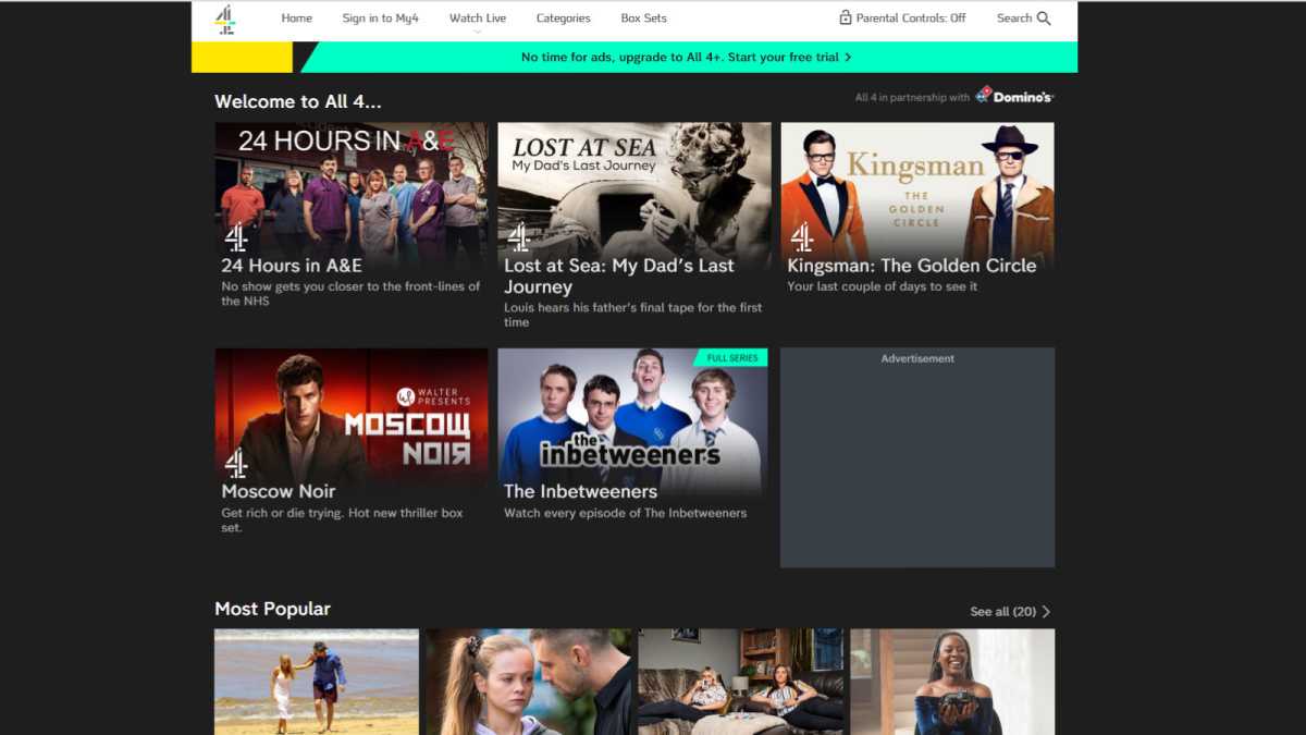 Screenshot of Channel 4 website