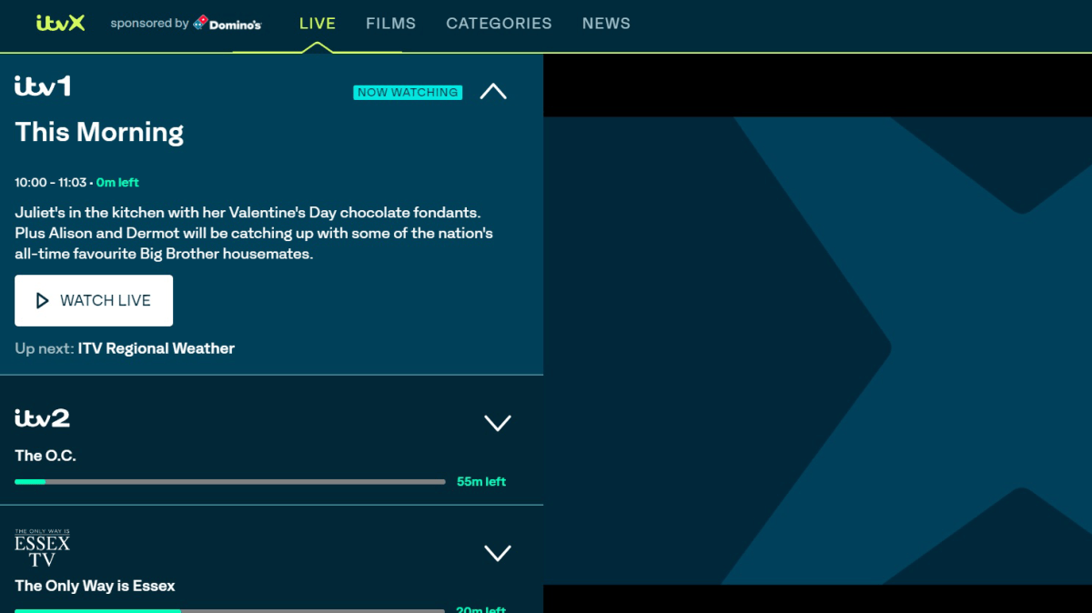 ITVX live tab screenshot