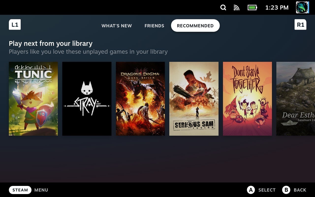 Play next from your library menu on Steam Deck