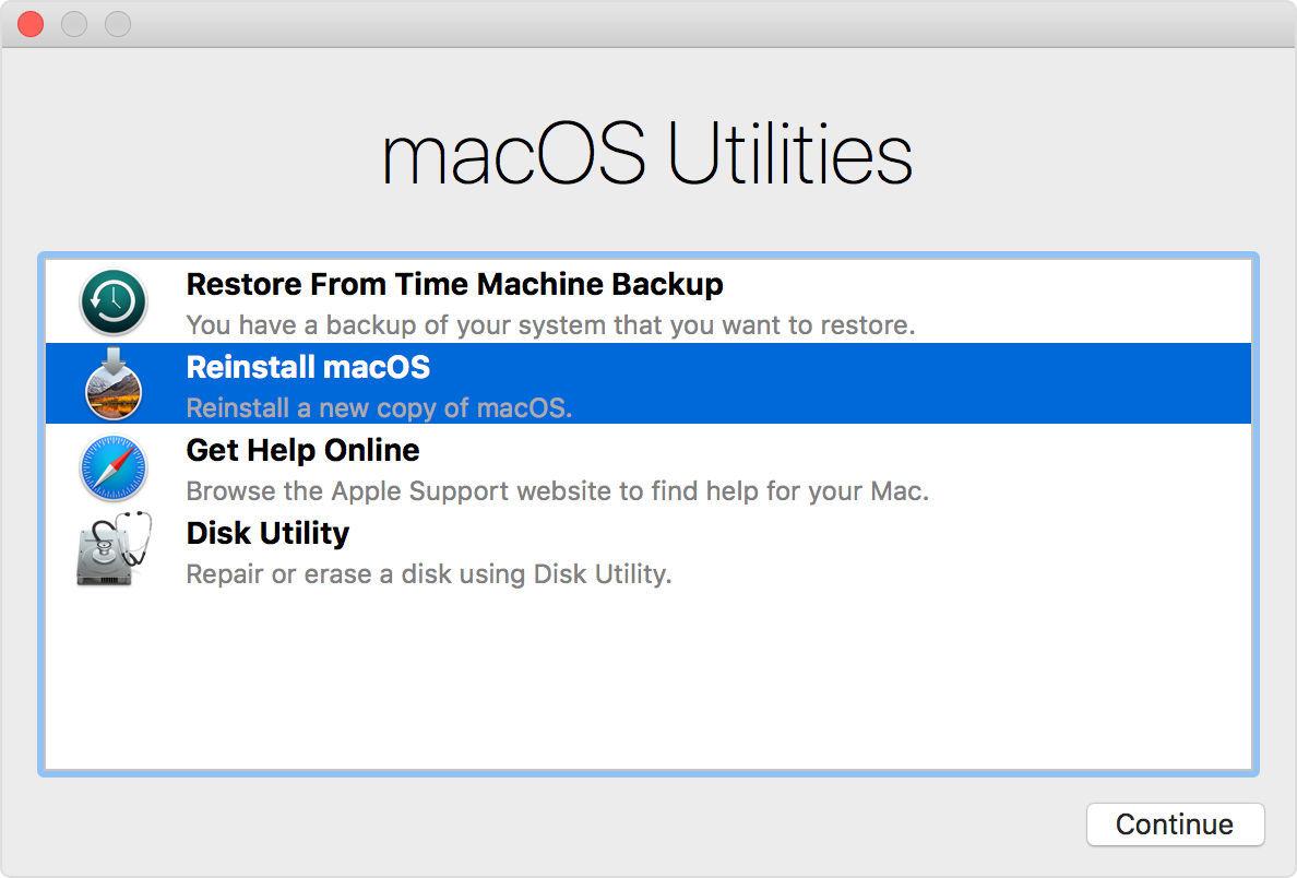 macOS Utilities reinstall macOS