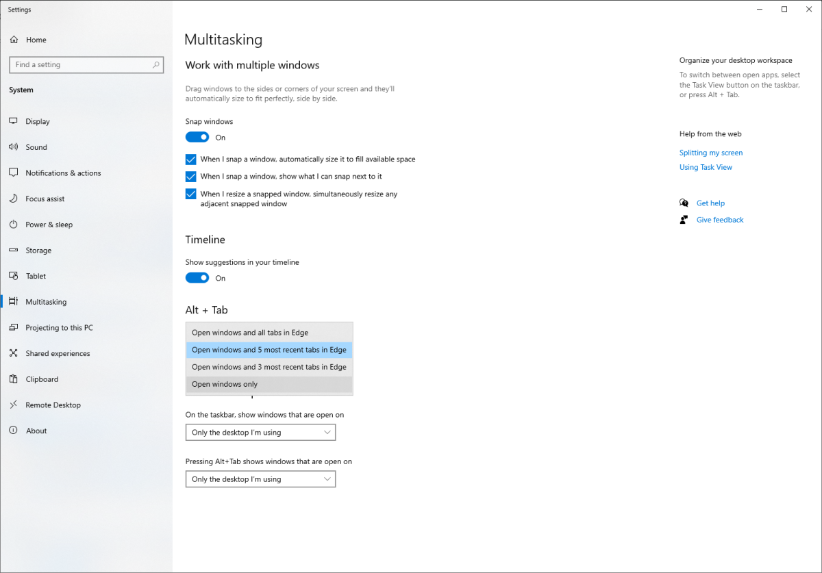 Windows 10 Alt + Tab settings