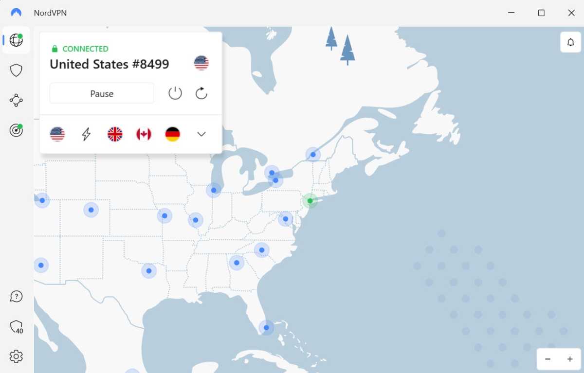 NordVPN connected to a US server