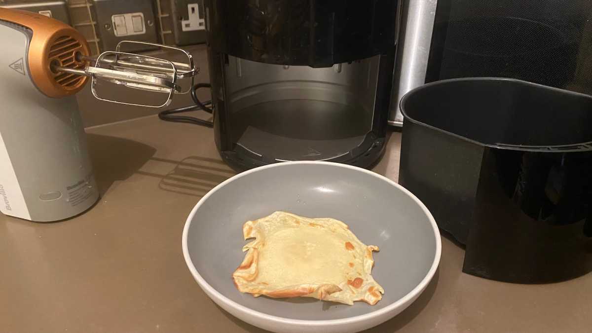 Unsuccessful pancake cooked in an air fryer