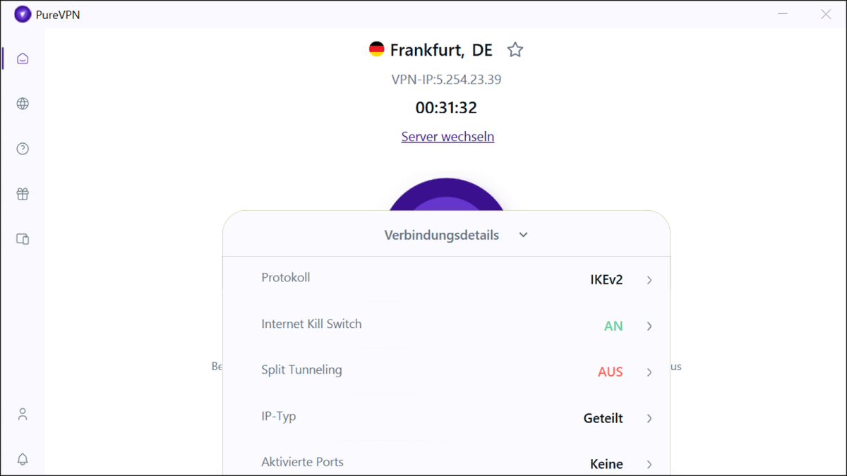 PureVPN Verbindung