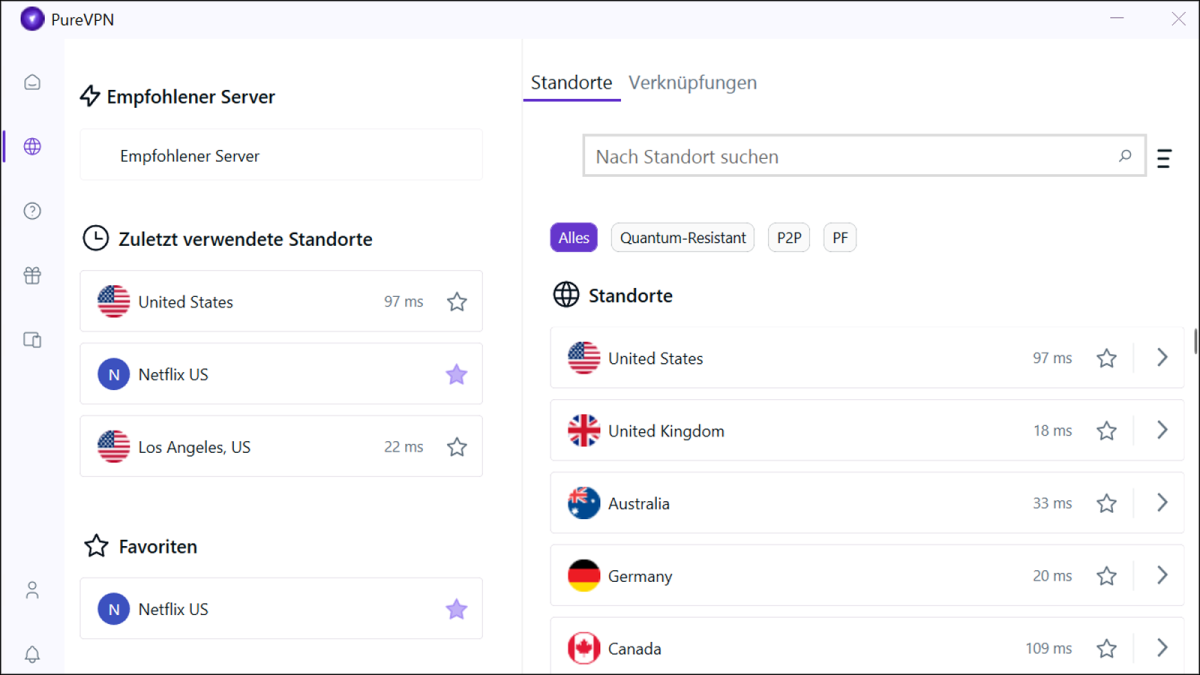 PureVPN Server-Auswahl