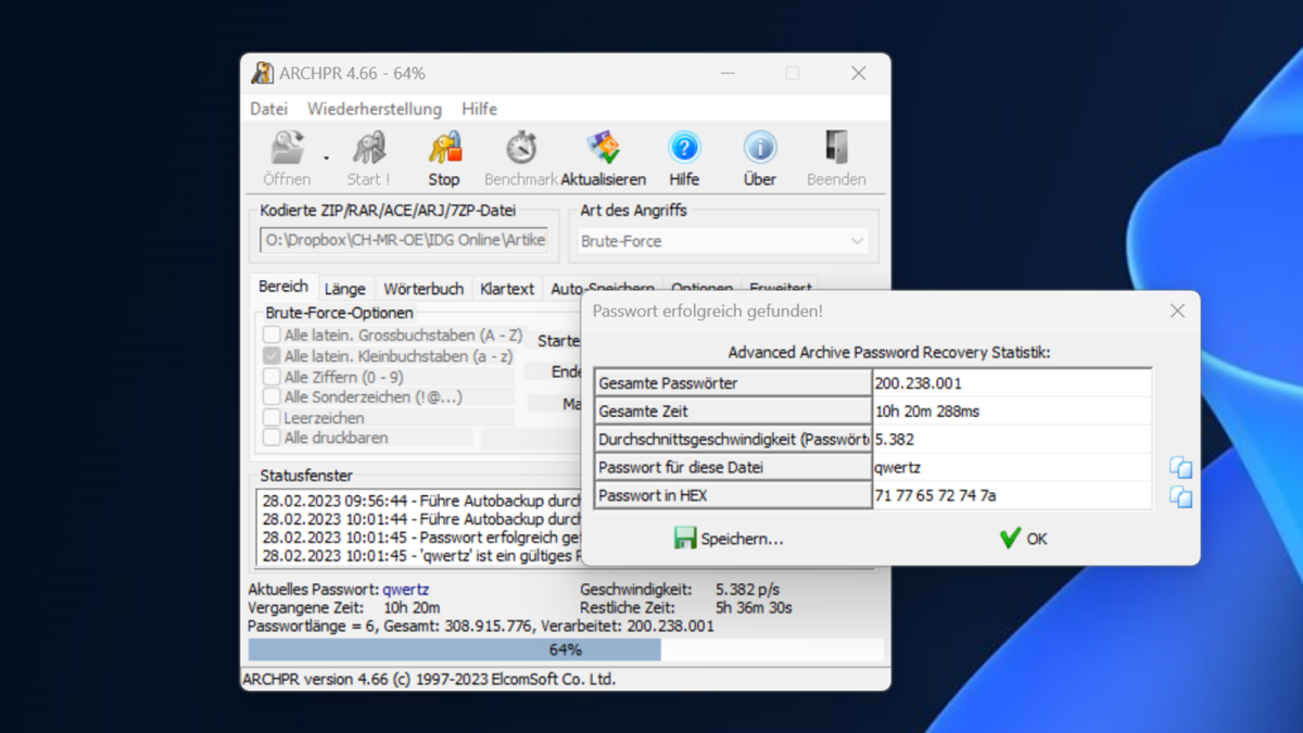 arbeitet Advanced Archive Password Recovery Pro