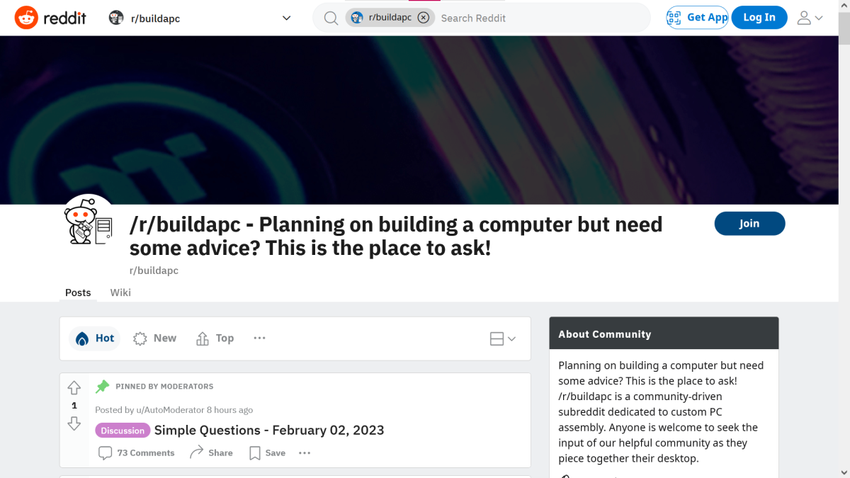 The r/buildapc subreddit