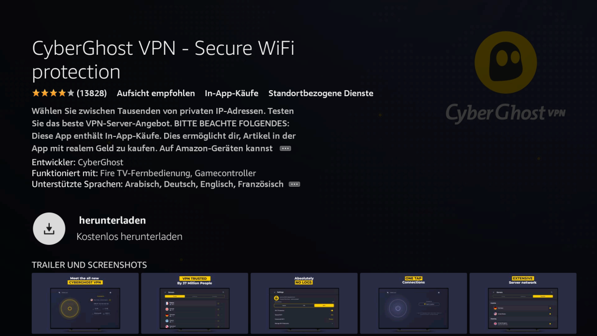 Cyberghost VPN auf dem Amazon TV Stick