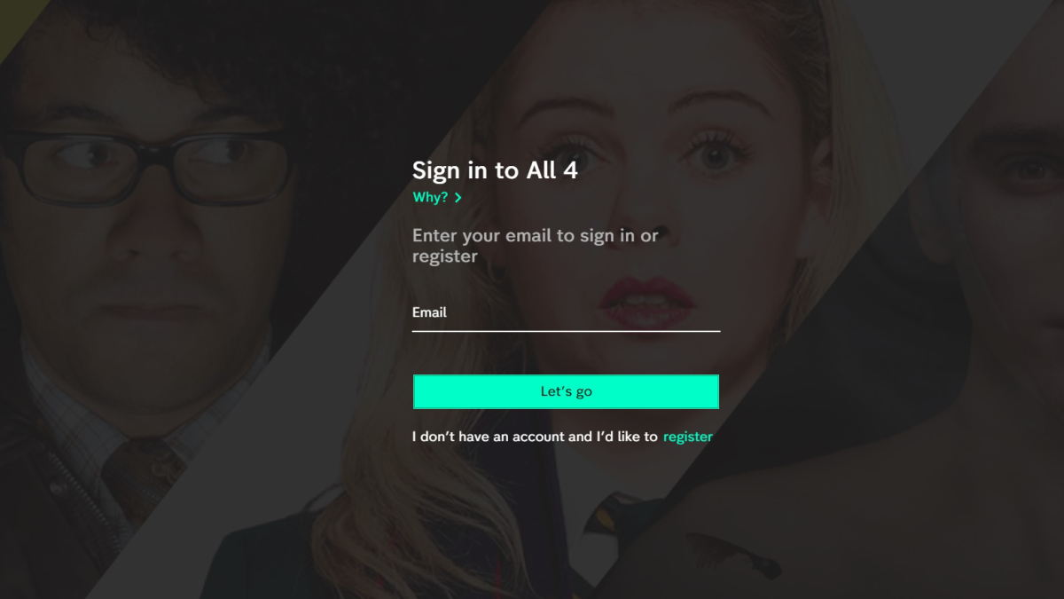 Screenshot of signing up to All 4 on the Channel 4 website