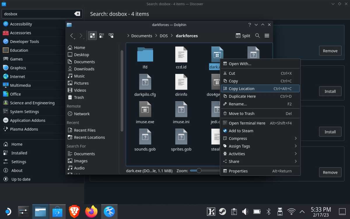 Copying a DOS game EXE location in Steam Deck Desktop mode