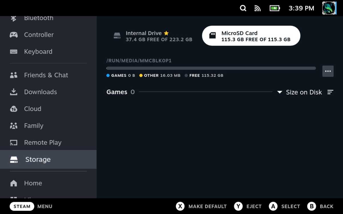 Storage options on Steam Deck