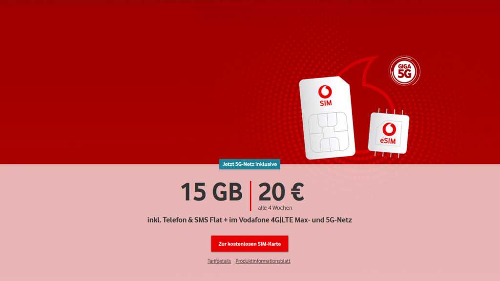 Image: Deal: Vodafone-Tarif mit 15 GB fÃ¼r 20 Euro monatlich plus 25 Euro Gutschein geschenkt