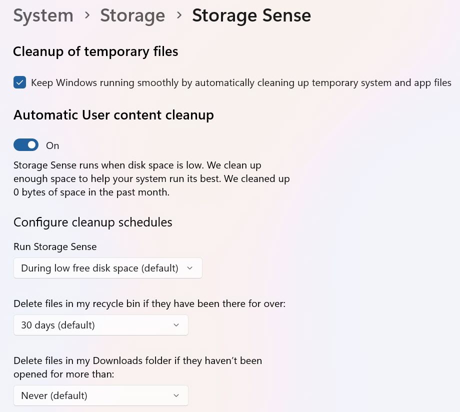 Windows 11 free up storage screenshots