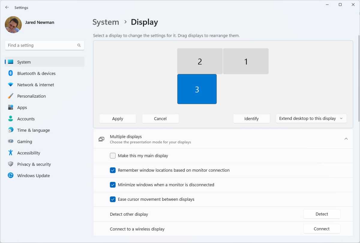 Monitor selection in Windows 11