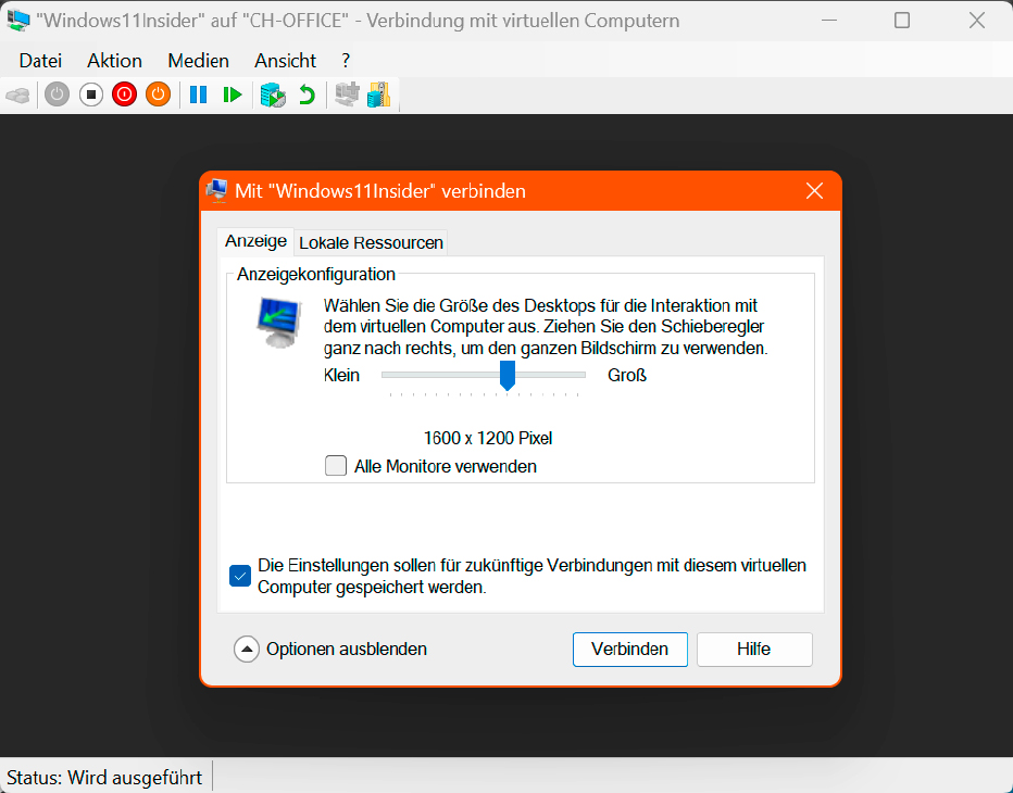 Im erweiterten Sitzungsmodus können Sie unter anderem USB-Geräte, Drucker, Sound, Speicherkarten und Festplattenpartitionen in das Gastsystem durchschleifen und die (höhere) Auflösung einstellen.