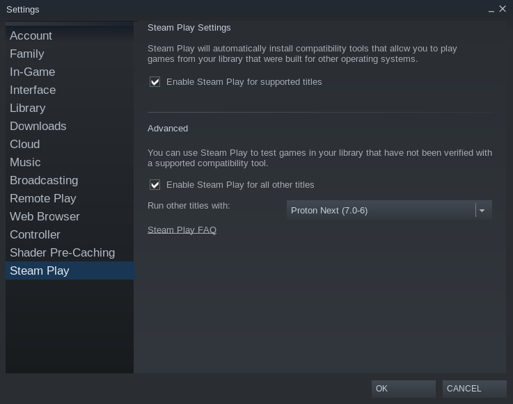 Enable Steam Play for Windows games