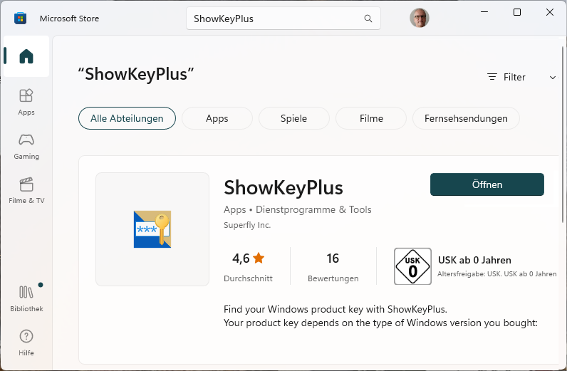 Die Freeware Showkeyplus wird auf Github weiterentwickelt und steht dort auch zum Download bereit. Alternativ laden Sie das Tool aus dem Microsoft Store.